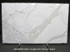 Lieferung polierte Unmaßplatten 0.8 cm aus Natur Marmor CALACATTA 1423M. Detail Bild Fotos 