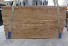 Lieferung polierte Unmaßplatten 2 cm aus Natur Travertin WALNUT TRAVERTINE 1000M. Detail Bild Fotos 